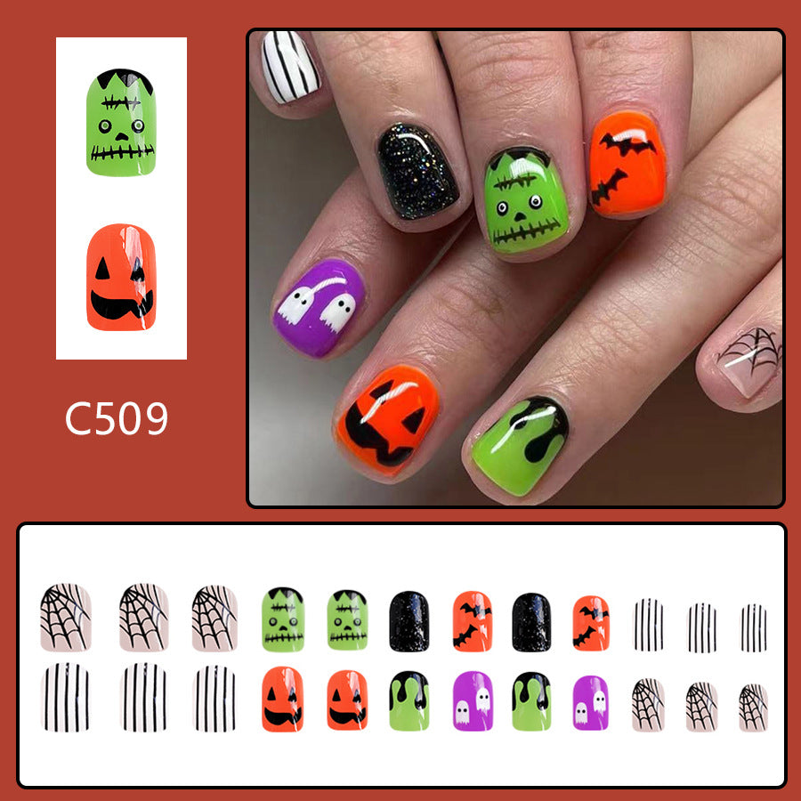 No.AW17 Halloween Short Glossy Bat Ghost Spider Fingernails Patch 24pcs/Set