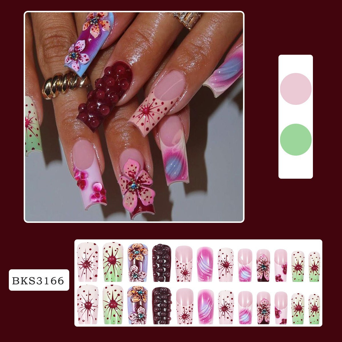 No.F498 Ripple Flowers Fingernails Patch 24pcs/Set