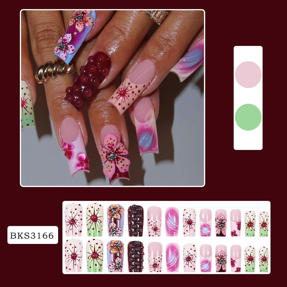 No.F498 Ripple Flowers Fingernails Patch 24pcs/Set