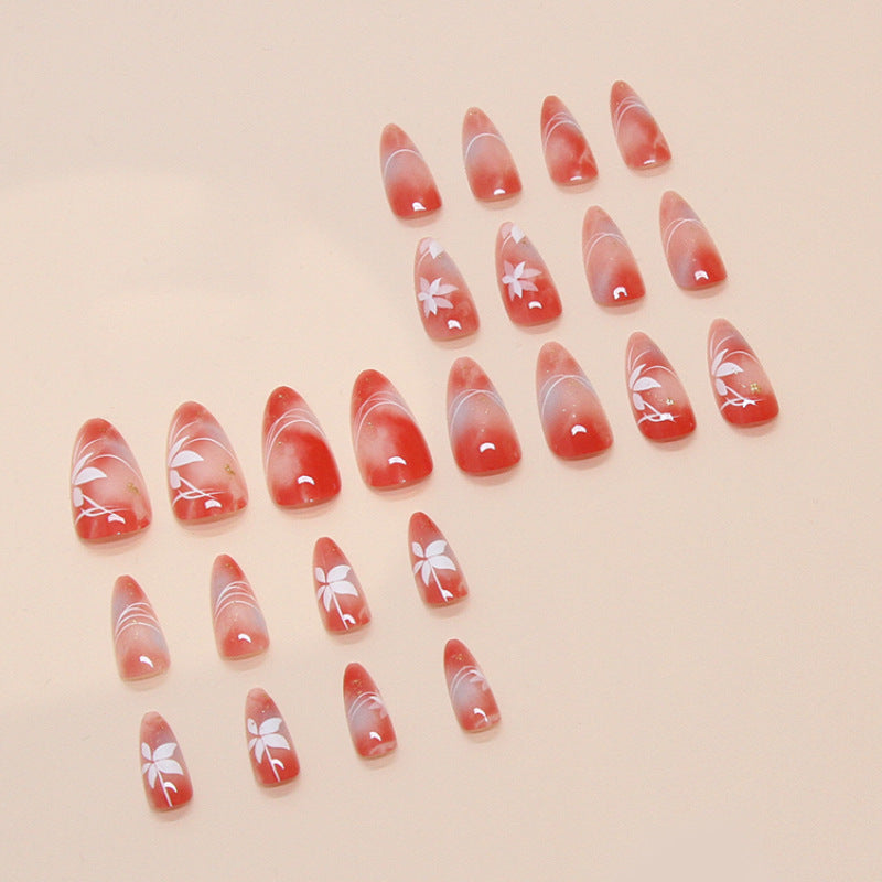 No.F94 Red Maple Leaf Fingernails Patch 24pcs/Set