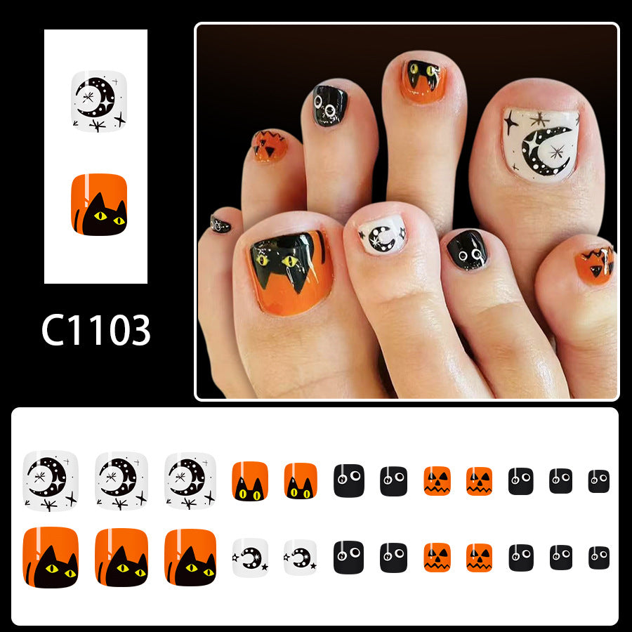 No.AW124 Halloween Cute Kitten Pumpkin Toenails Patch 24pcs/Set