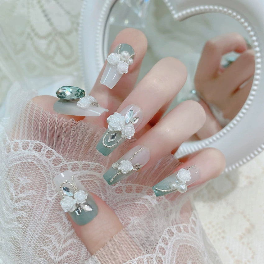 No.F298 Green Flowers Fingernails Patch 24pcs/Set