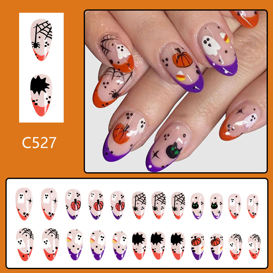 No.AW32 Halloween Glossy Pumpkin Fingernails Patch 24pcs/Set