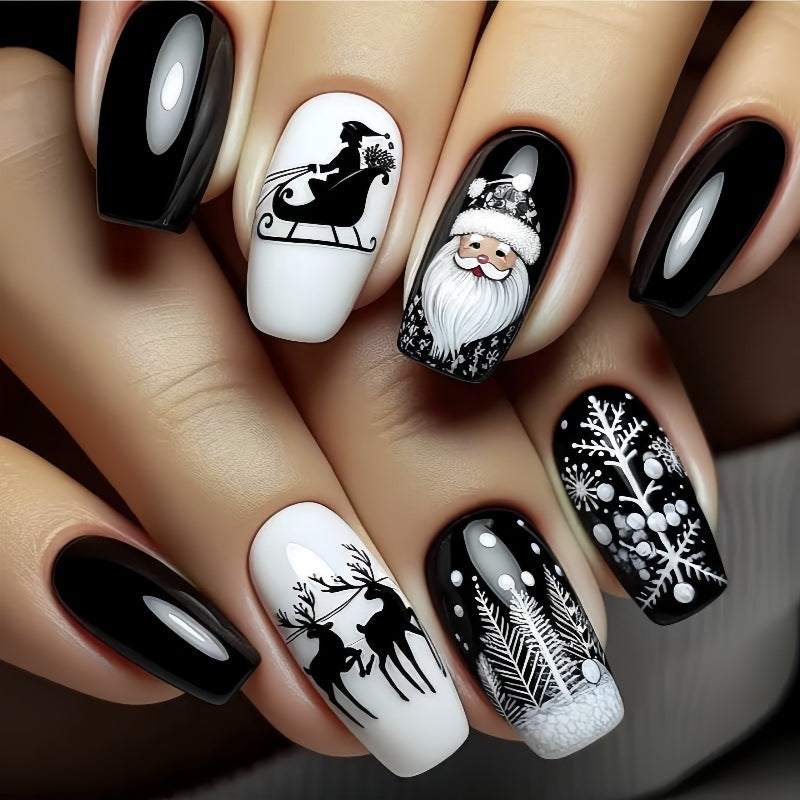 No.CM87 Christmas Black Snowflake Fingernails Patch 24pcs/Set