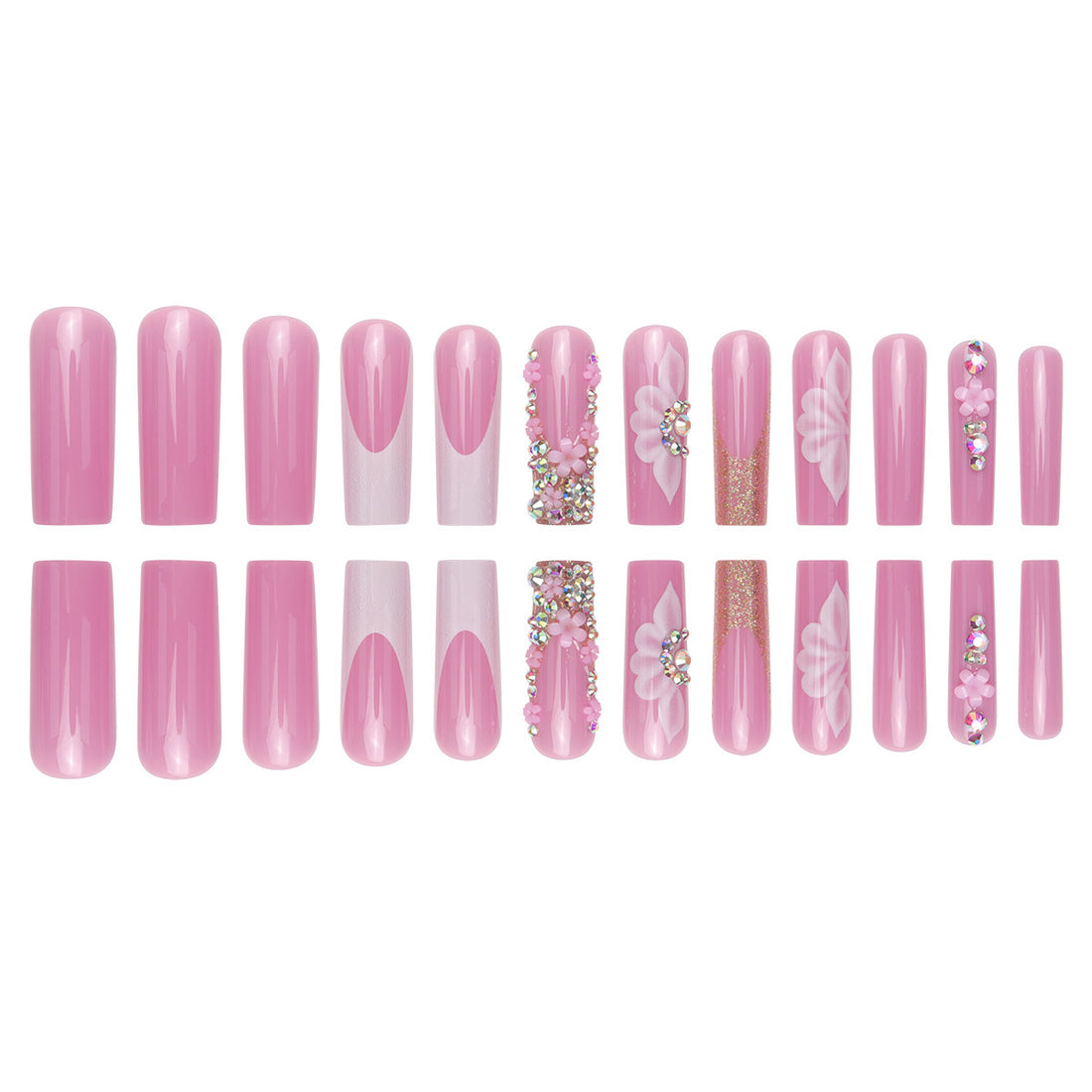 No.F543 Pink Flower Long Fingernails Patch 24pcs/Set