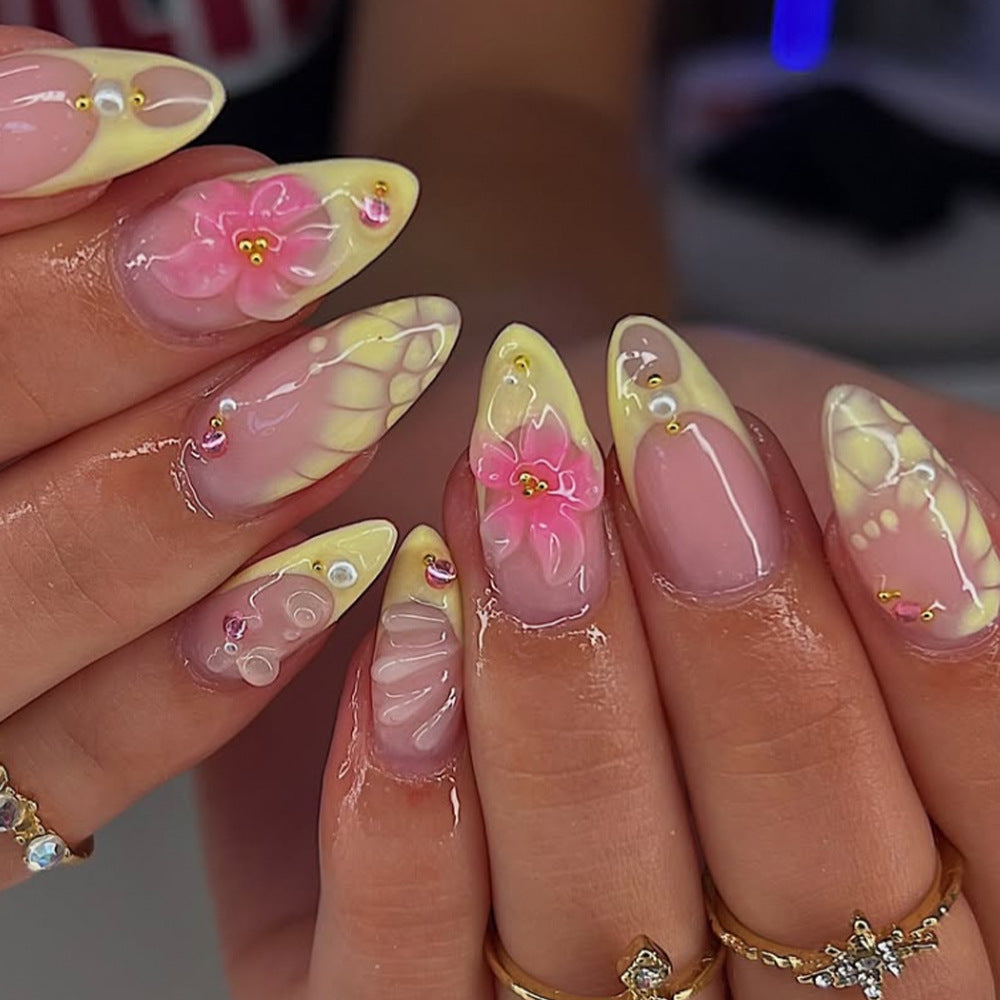 No.F784 Yellow Print  Fingernails Patch 24pcs/Set