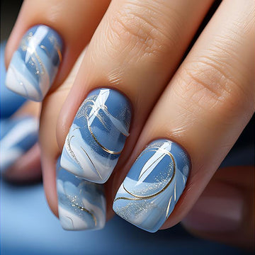 No.F14 Blue&White Gradient Fingernails Patch 24pcs/Set