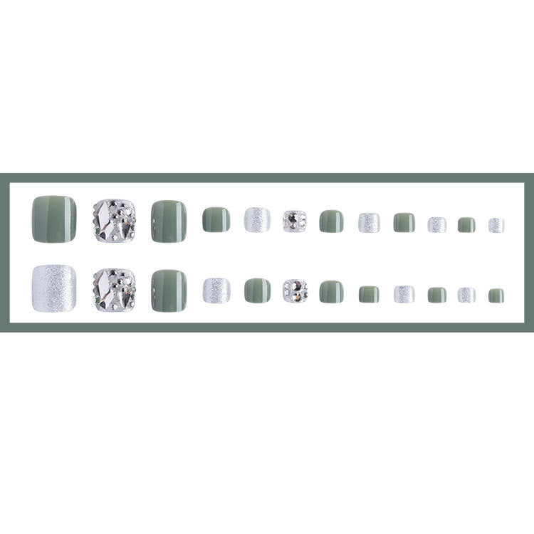 No.160 Milky Green Diamond Toenails 24pcs/Set