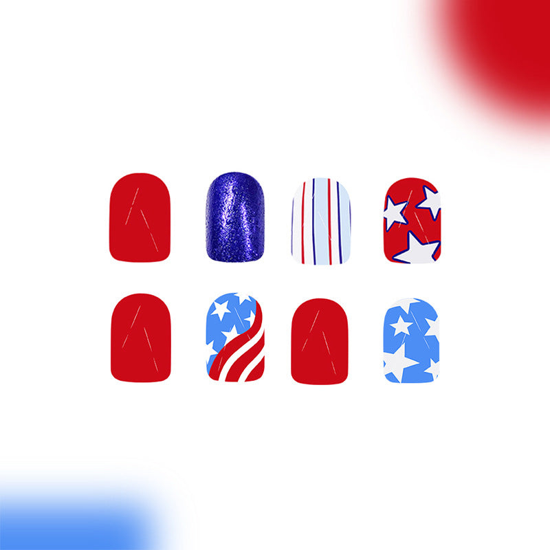 No.JNU27 Red&Blue Fingernails Patch 48pcs/Set