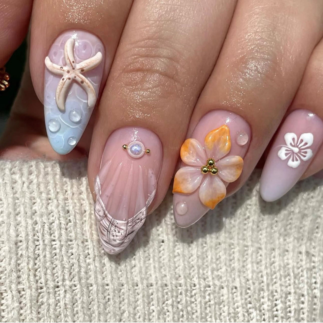No.BH13 Flower Starfish Fingernails Patch 24pcs/Set
