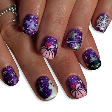 No.AW37 Halloween Purple Fingernails Patch 24pcs/Set