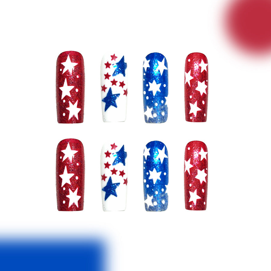 No.JNU23 Red&Blue Fingernails Patch 24pcs/Set