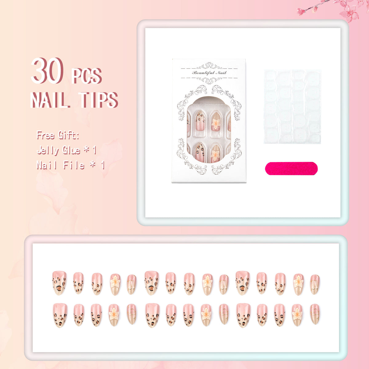 No.F642 Leopard Fingernails Patch 24pcs/Set