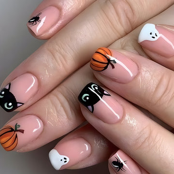 No.AW49 Halloween Ghost Pumpkin Fingernails Patch 24pcs/Set