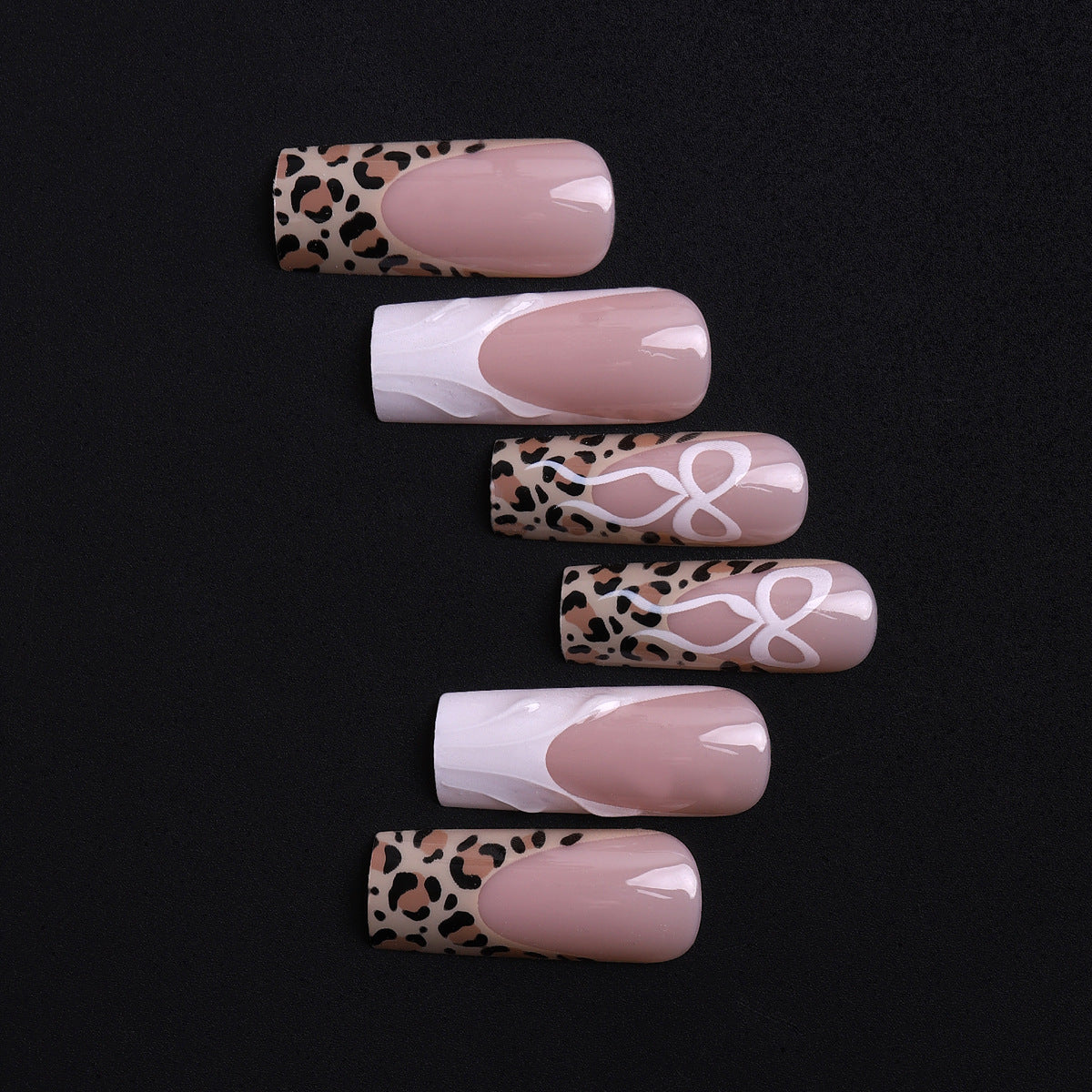 No.F690 Leopard Print Bow Fingernails Patch 24pcs/Set