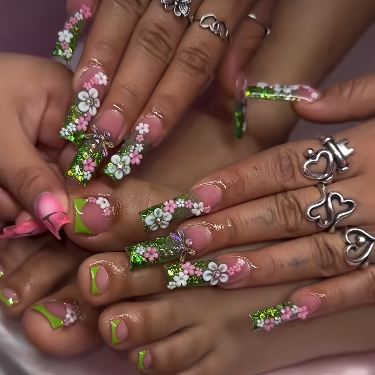 No.PSN76 Gorgeous Flowers Hand & Toe Pair Set-48pcs