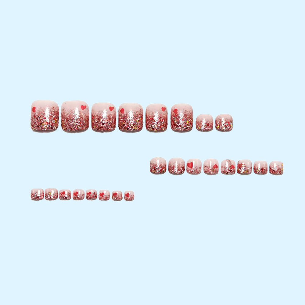 No.709 Heart-shaped Glitter Toenails Patch 32pcs/Set