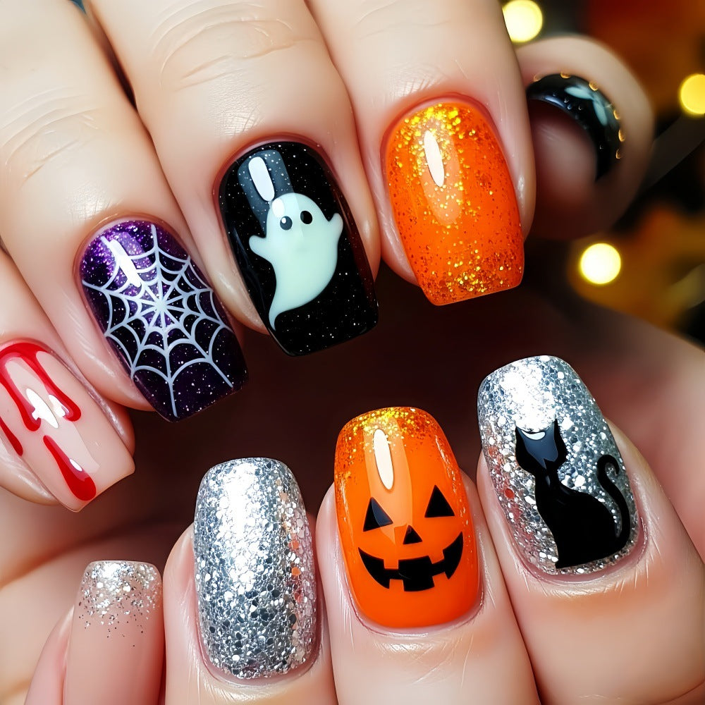 No.AW205 Halloween Pumpkin Dark Fingernails Patch 24pcs/Set