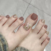 No.119 Coffee-colored Mirror Champagne Glitter Toenails 24pcs/Set