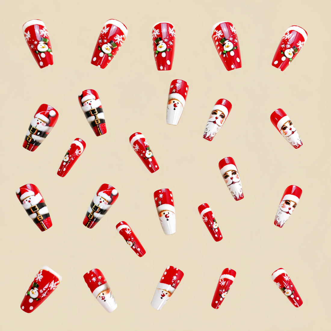 No.CM96 Christmas Snowman Long Fingernails Patch 24pcs/Set