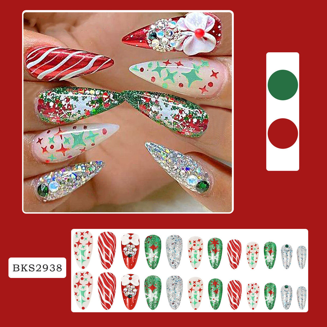 No.CM65 Christmas Pearl Diamond Fingernails Patch 24pcs/Set