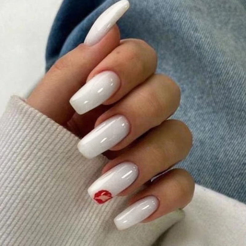 No.F55 White With Red Lip Fingernails Patch 24pcs/Set