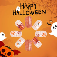 No.AW16 Halloween Short Glossy Ghost Flower Pumpkin Fingernails Patch 24pcs/Set