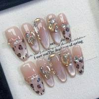 No.FP3 10pcs Leopard Print Cat Eye Handmade Press-On Fingernails