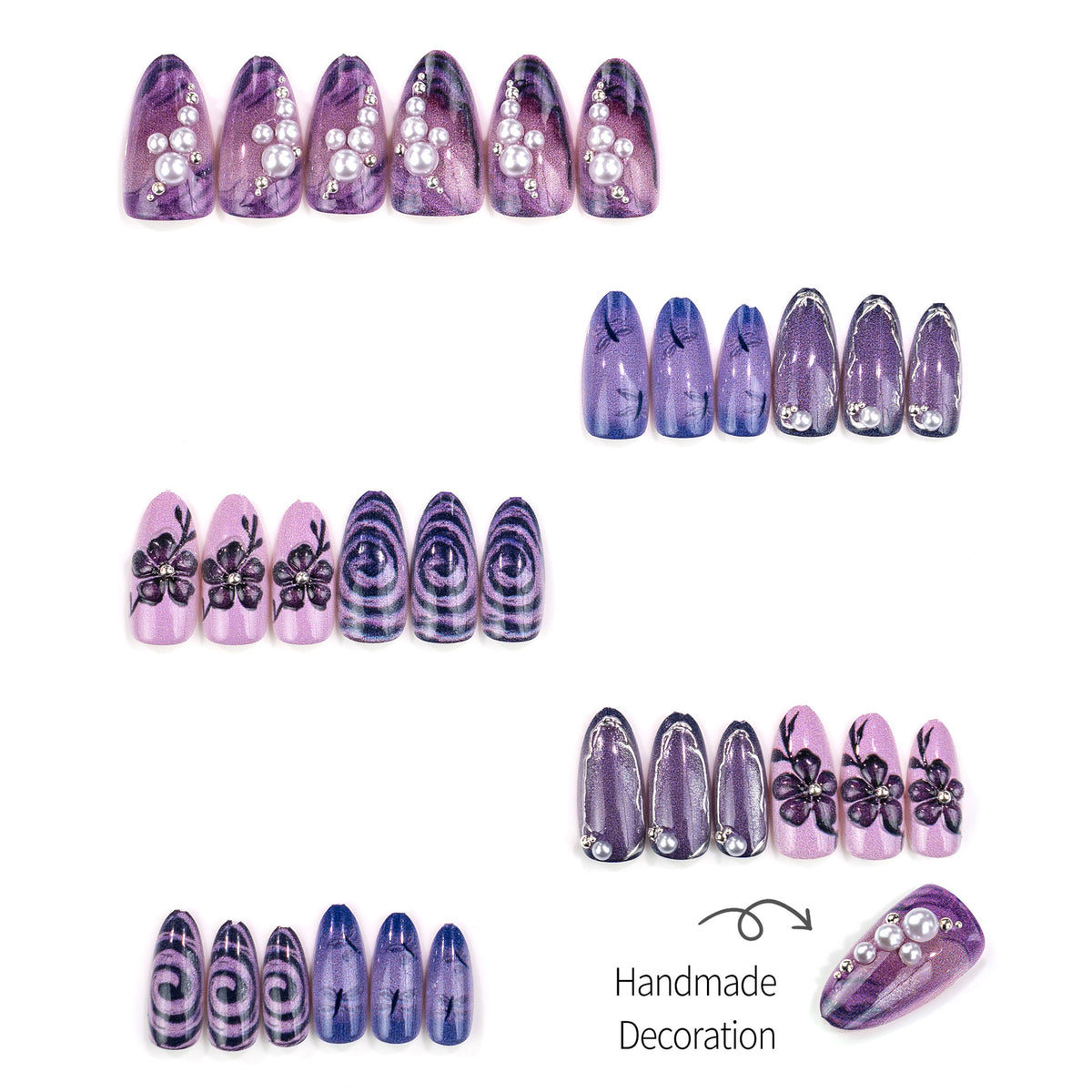 No.F732 Purple Cat's Eye Fingernails Patch 24pcs/Set