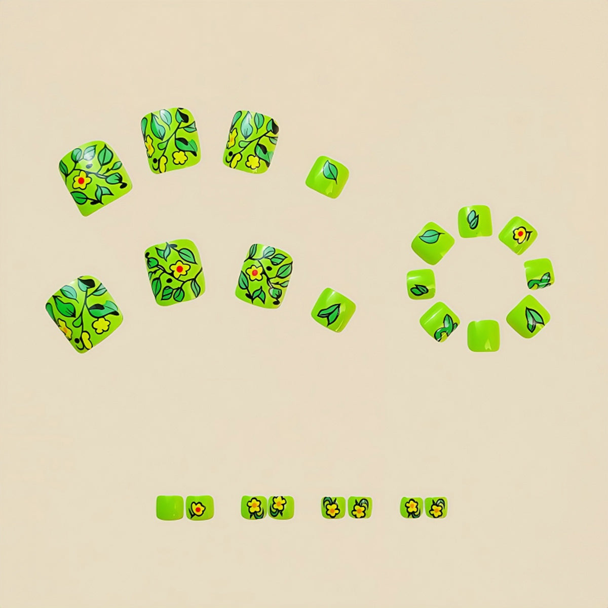 No.563 Green Flowers Toenails Patch 24pcs/Set