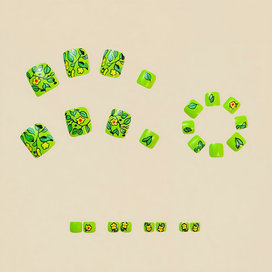 No.563 Green Flowers Toenails Patch 24pcs/Set