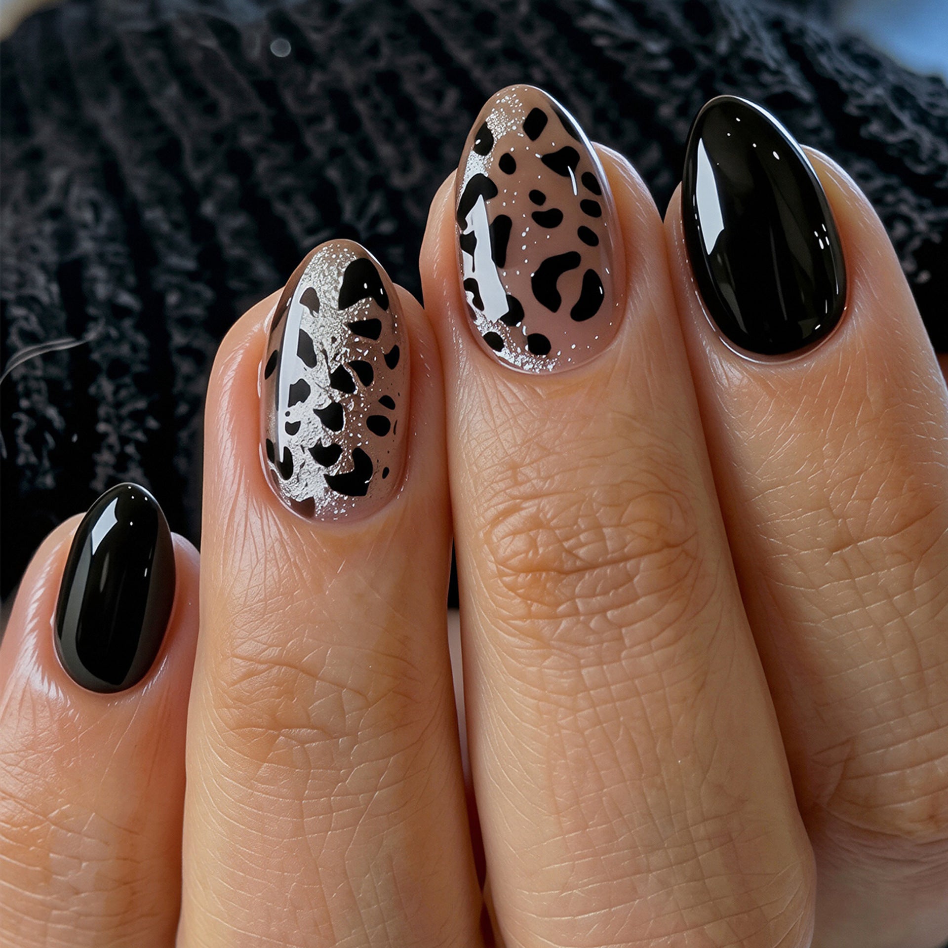 No.F840 Leopard Black Fingernails Patch 24pcs/Set