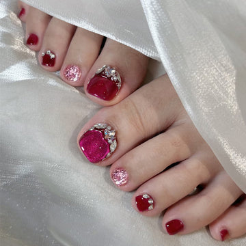 No.606 Rose Red Cat's Eye Toenails Patch 24pcs/Set