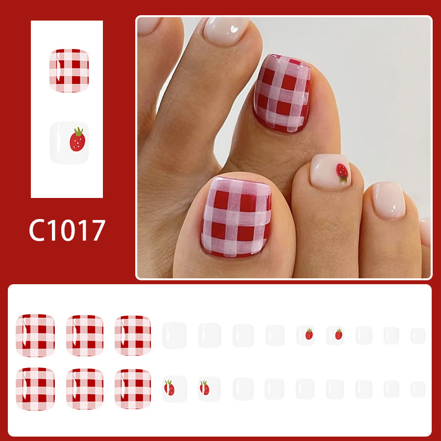 No.646 Plaid Strawberry Toenails Patch 24pcs/Set