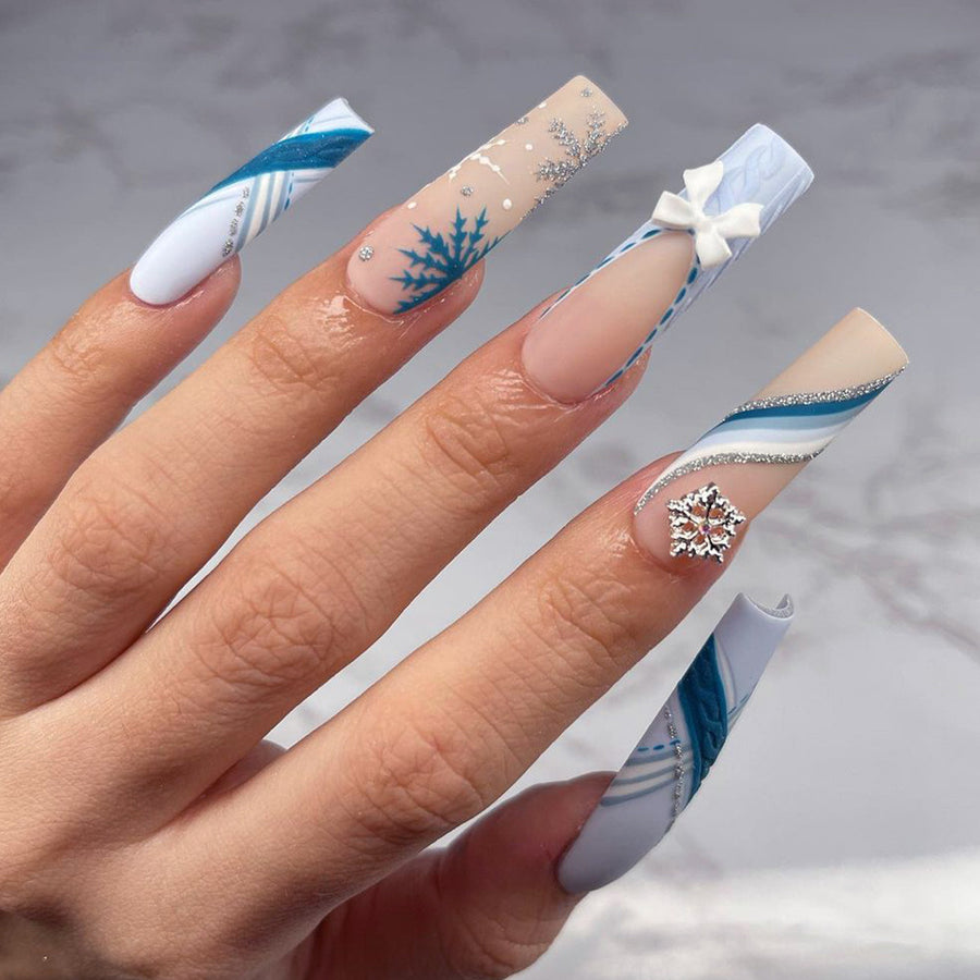 No.CM53 Christmas Snowflake Bow Fingernails Patch 24pcs/Set