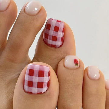 No.646 Plaid Strawberry Toenails Patch 24pcs/Set