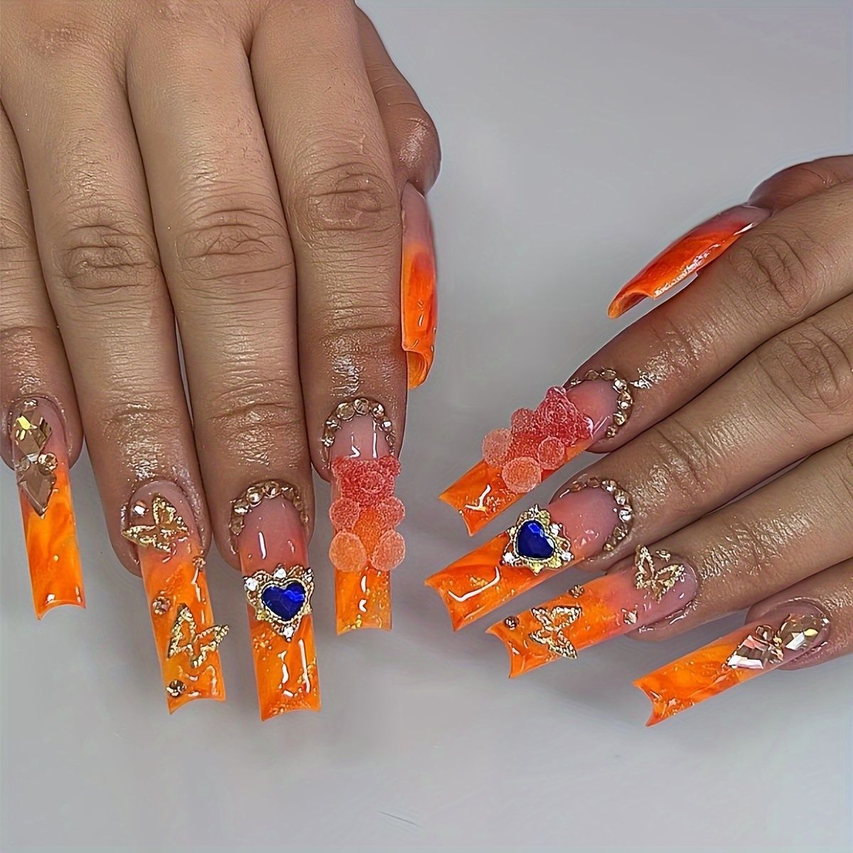 No.PSN156 Orange Bow Hand & Toe Pair Set-48pcs