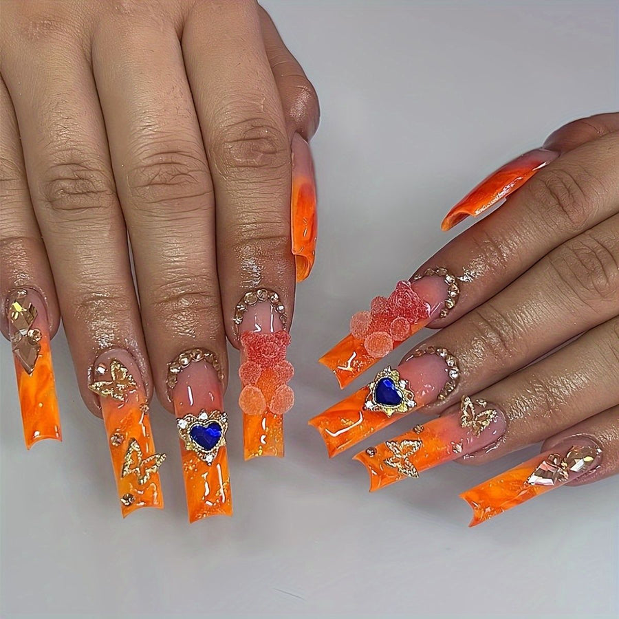 No.PSN156 Orange Bow Hand & Toe Pair Set-48pcs