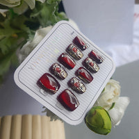 No.FP8 10pcs Christmas Red Handmade Press-On Fingernails