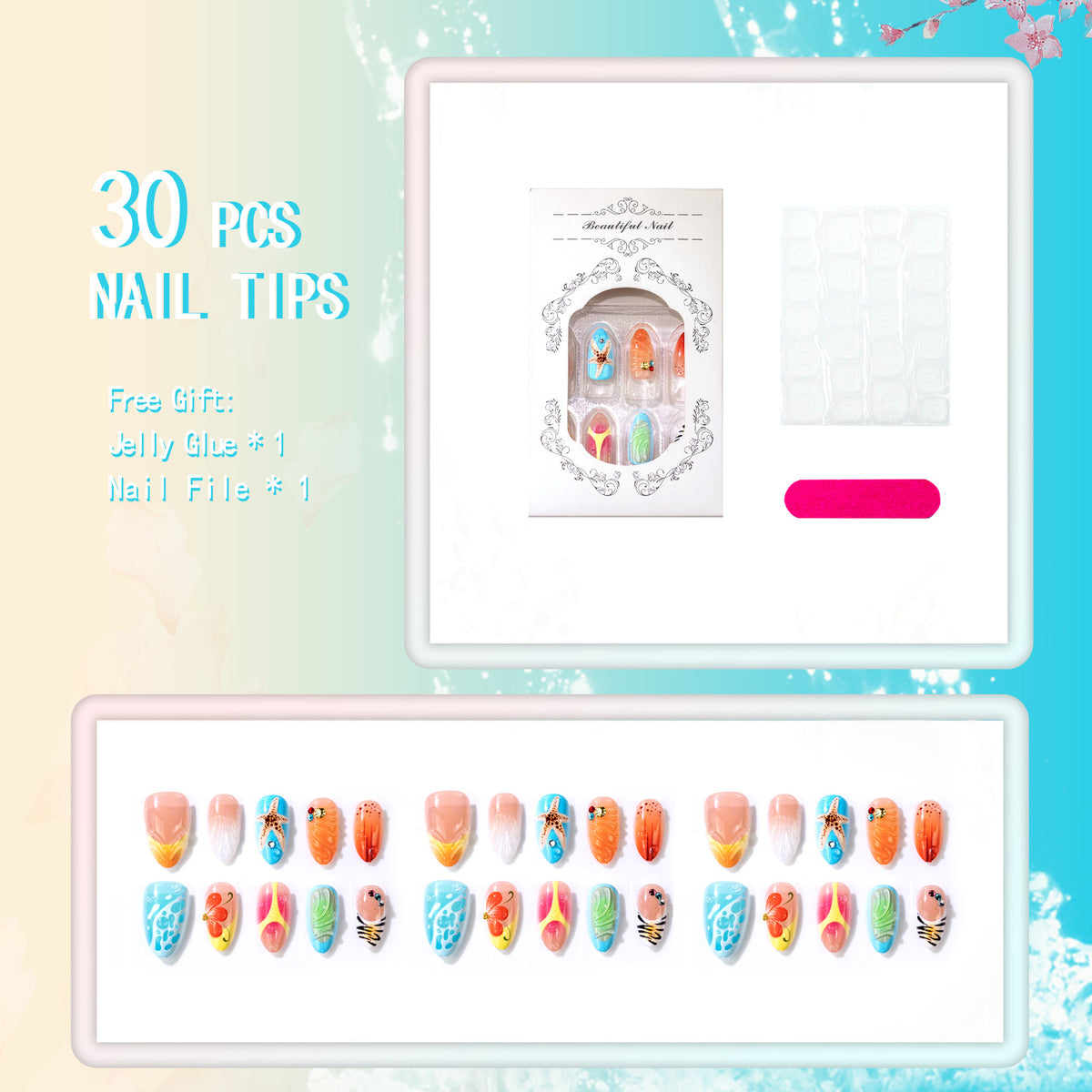 No.BH60 Beach Fingernails Patch 24pcs/Set