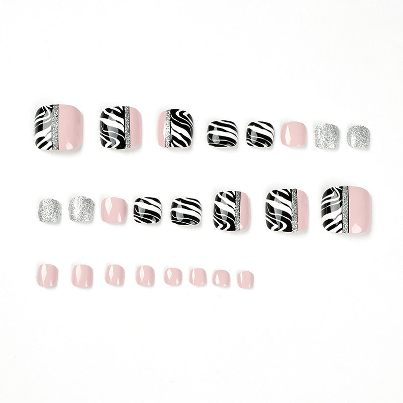 No.183 Black & White Lines Toenails Patch 24pcs/Set