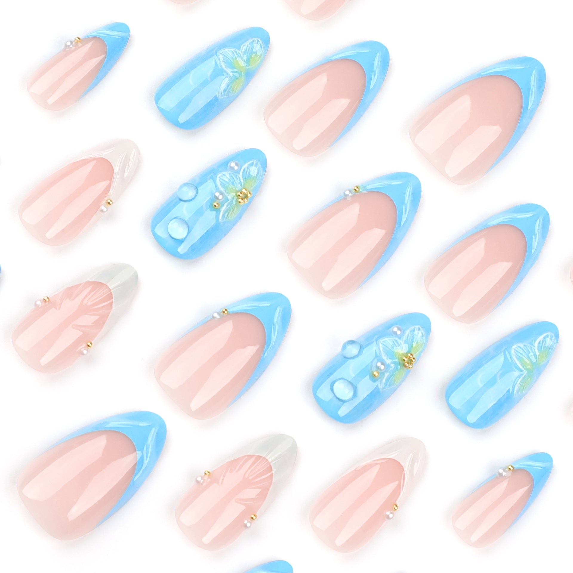 No.F380 3D Shell Water Drop Fingernails Patch 24pcs/Set