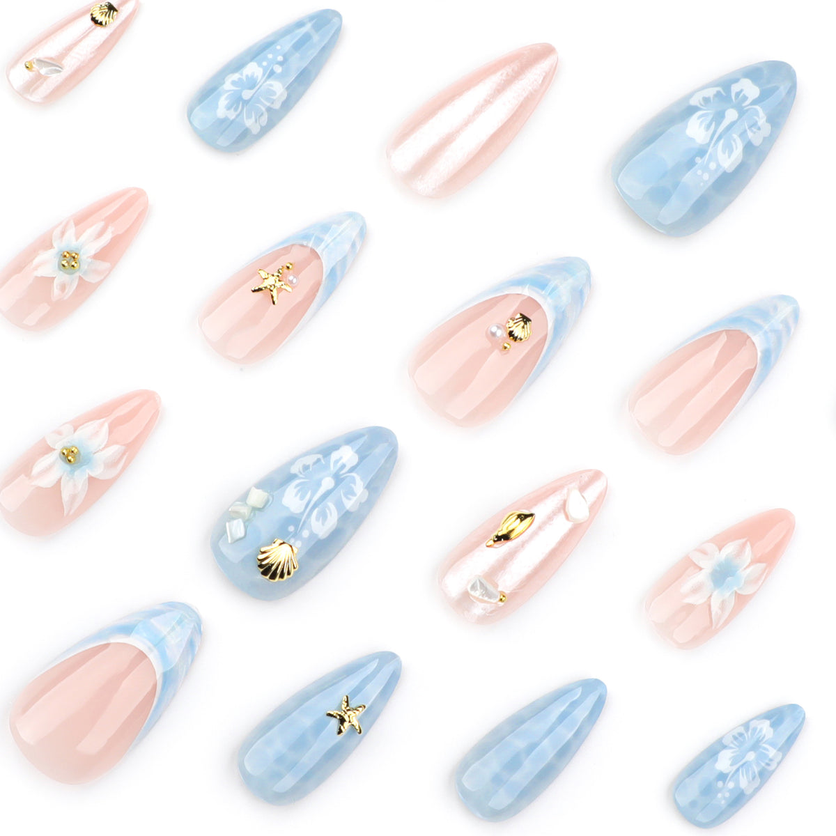 No.F637 Blue Beach Fingernails Patch 24pcs/Set