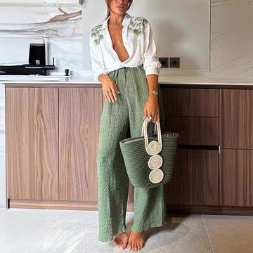 Printed Long-sleeved Single-breasted Trouser Suit