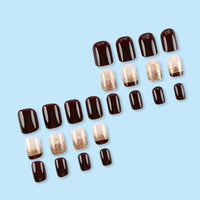 No.F46 Gold Foil Brown Short Fingernails Patch 24pcs/Set