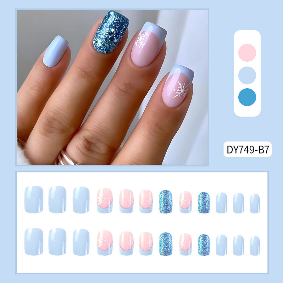 No.CM27 Christmas Blue Fingernails Patch 24pcs/Set