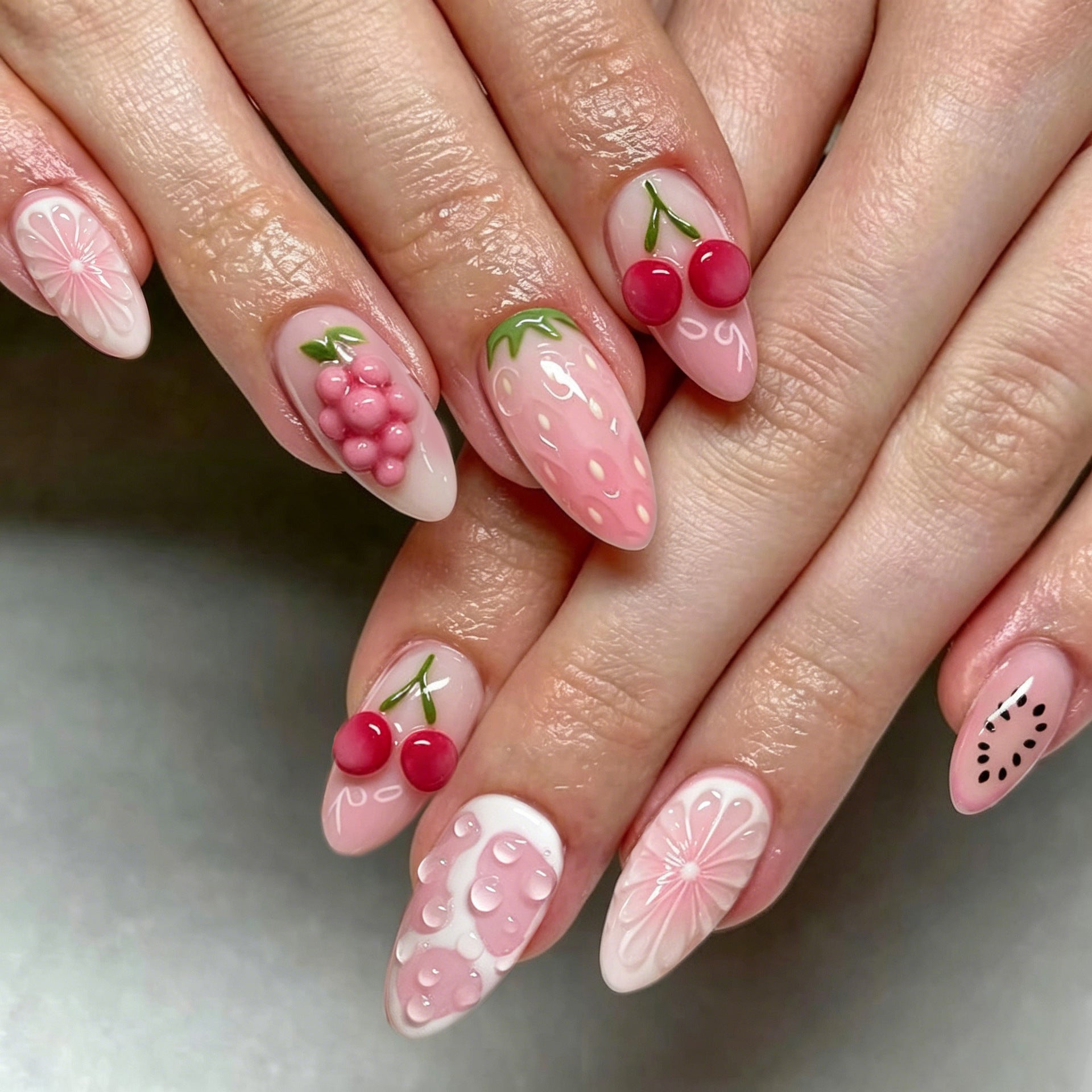 No.BH62 Pink Cherry Fingernails Patch 24pcs/Set