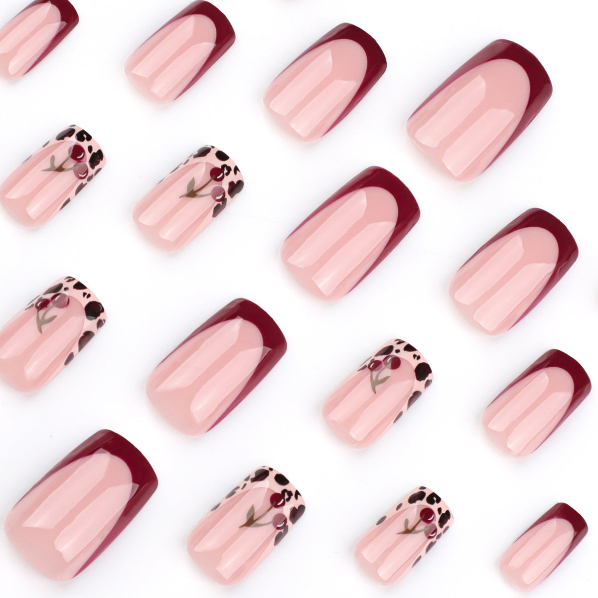 No.F641 Leopard Cherry Fingernails Patch 24pcs/Set