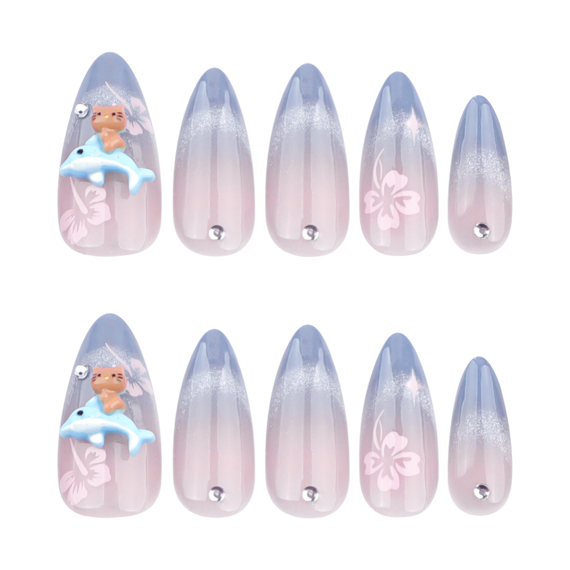 No.F348 Blue Cat's Eye Fingernails Patch 24pcs/Set