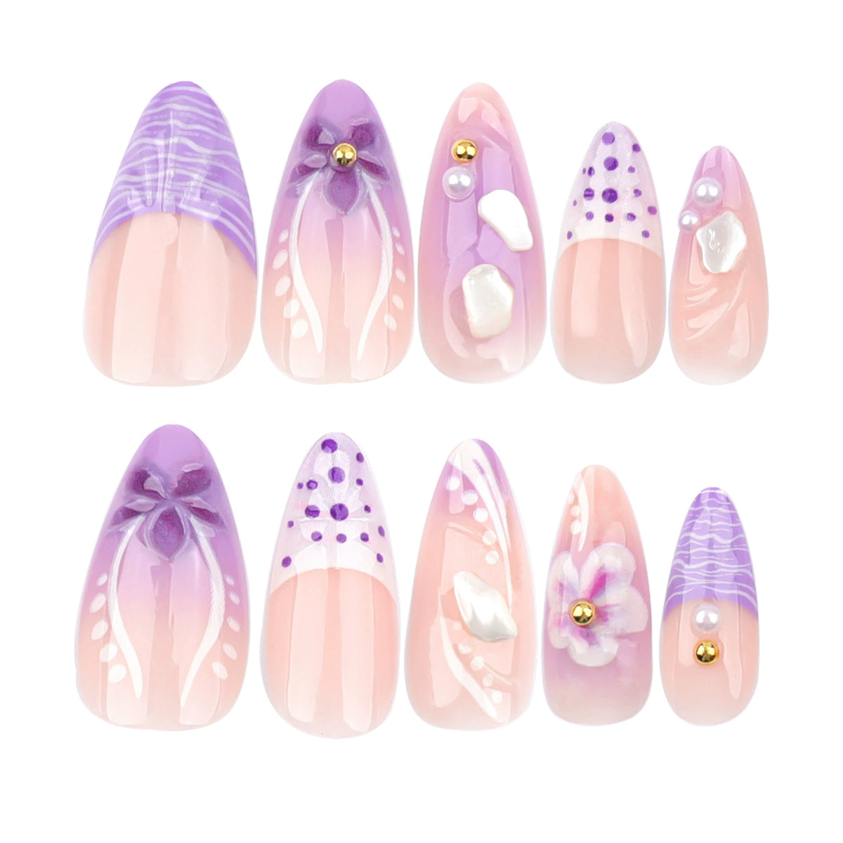 No.F322 Purple 3D Flowers Fingernails Patch 24pcs/Set